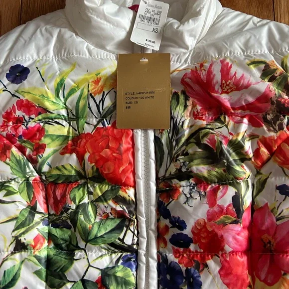 John + Jenn White Floral Puffer Jacket - Women's Quilted Coat Lightweight NWT XS - Picture 7 of 8